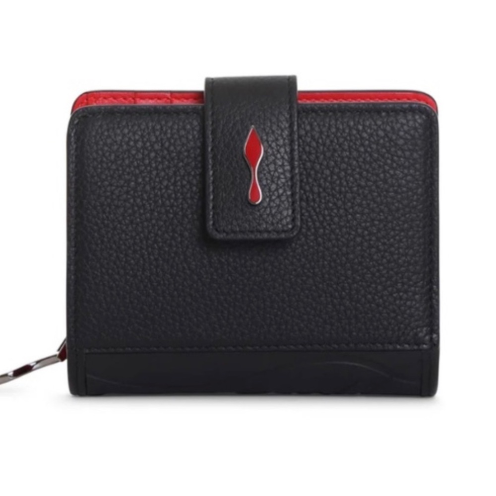 CHRISTIAN LOUBOUTIN Paloma Leather Compact mini Wallet In Black and red